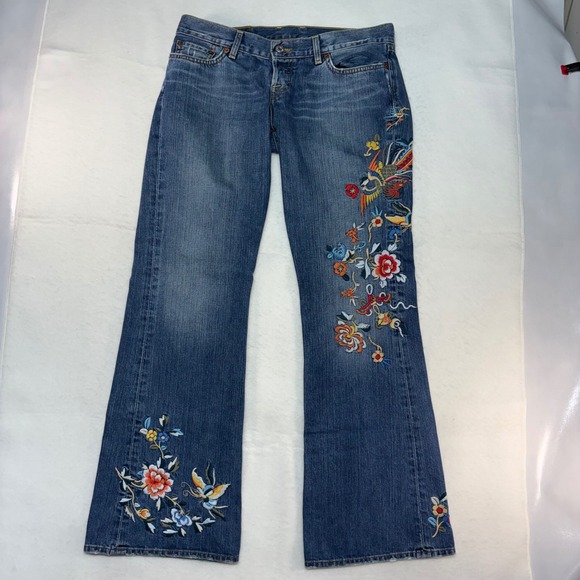 Lucky Brand Denim - VTG Lucky Brand Lil' Maggie Embroidered Jeans Sz 8/29 Made in USA Low Rise Flare